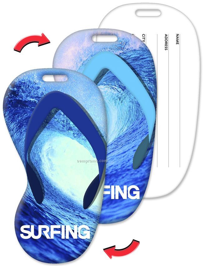 Luggage Tag, Flip-flop Shape, Surfing Wave Stock Design, Imprinted