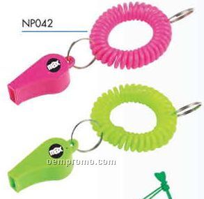 1-3/4" Hot Colored Whistle With Coil Cord