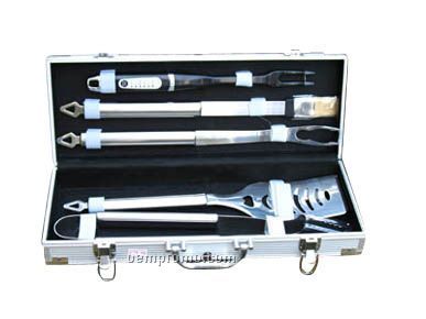 5-piece Bbq Set W/Tongs, Spatula, Thermometer & Grill Brush