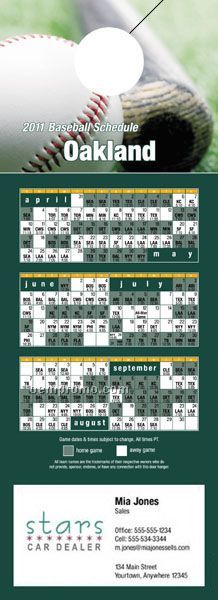 Oakland Pro Baseball Schedule Door Hanger (4" X 11")