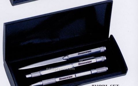 3 Piece Silver Engineer Pen/ Letter Opener Gift Set