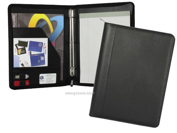 Deluxe Padfolio With 1" - 3 Ring Binder And Zipper Closure