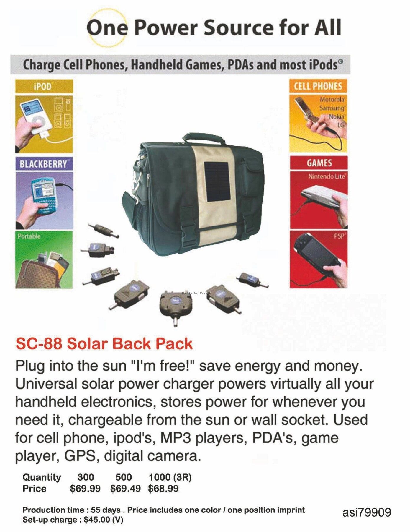 Solar Backpack Charger For Iphone, Ipod, Blackberry, Android, Htc