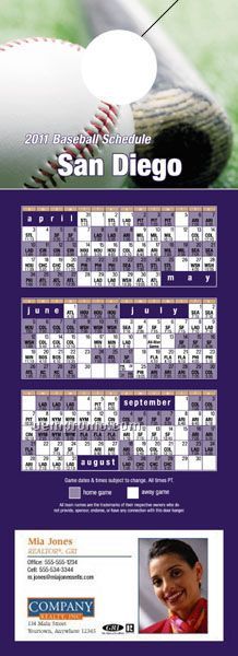 San Diego Pro Baseball Schedule Door Hanger (4" X 11")