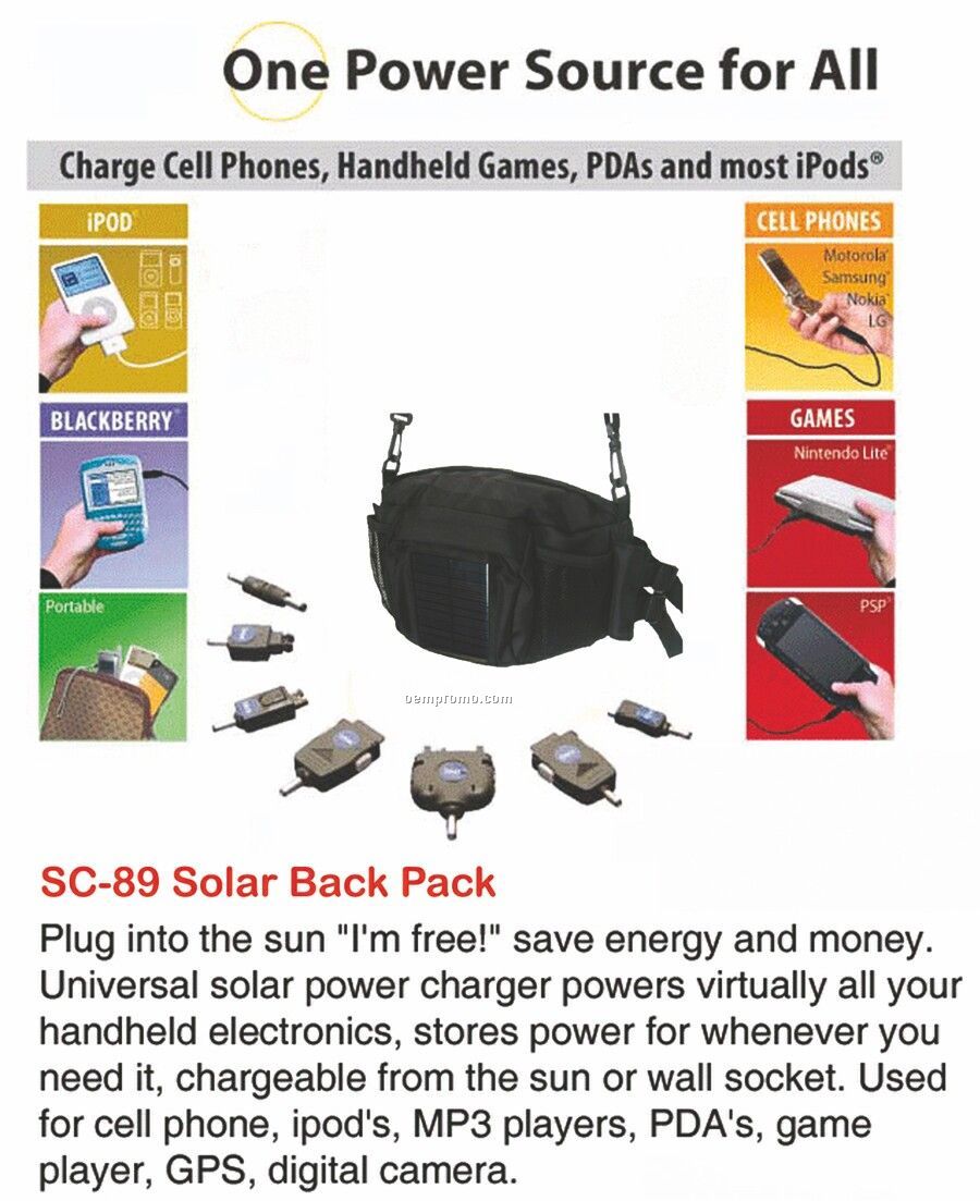 Solar Charger For Iphone, Ipod, Blackberry And Android Phones