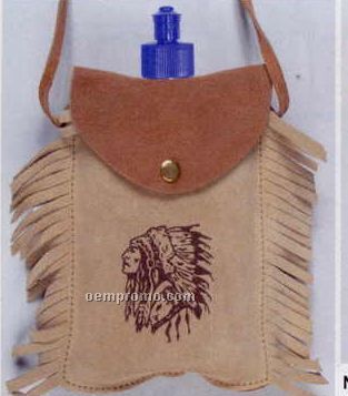 Canteen In Leather Case W/ Indian Chief Design