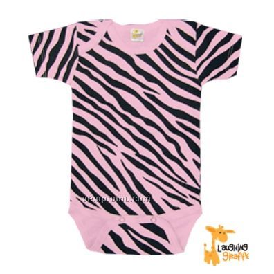 Infant Short Sleeve Cotton Onesie (Pink Zebra Print)