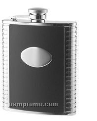 6 Oz. Leather Bonded Flask With Ribbed Sides