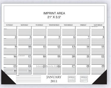 Black Desk Calendar W/ Lines & Date Boxes (Order By 8/31)