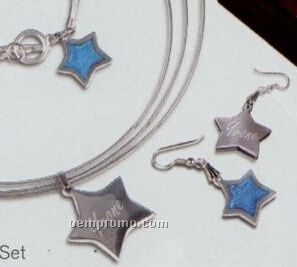 Blue Star Earrings & Necklace Jewelry Box Set