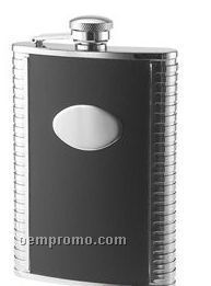 8 Oz. Leather Bonded Flask With Ribbed Sides