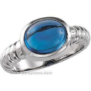 14kw Genuine London Blue Topaz Cabochon Ring