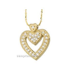 14ky Diamond Heart Pendant On 18" Flat Link Cable Chain