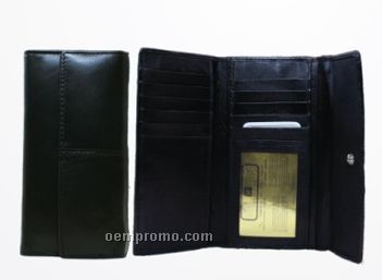 Ladies Lambskin Leather 2-sided Credit Card Wallet W/ Coin Purse