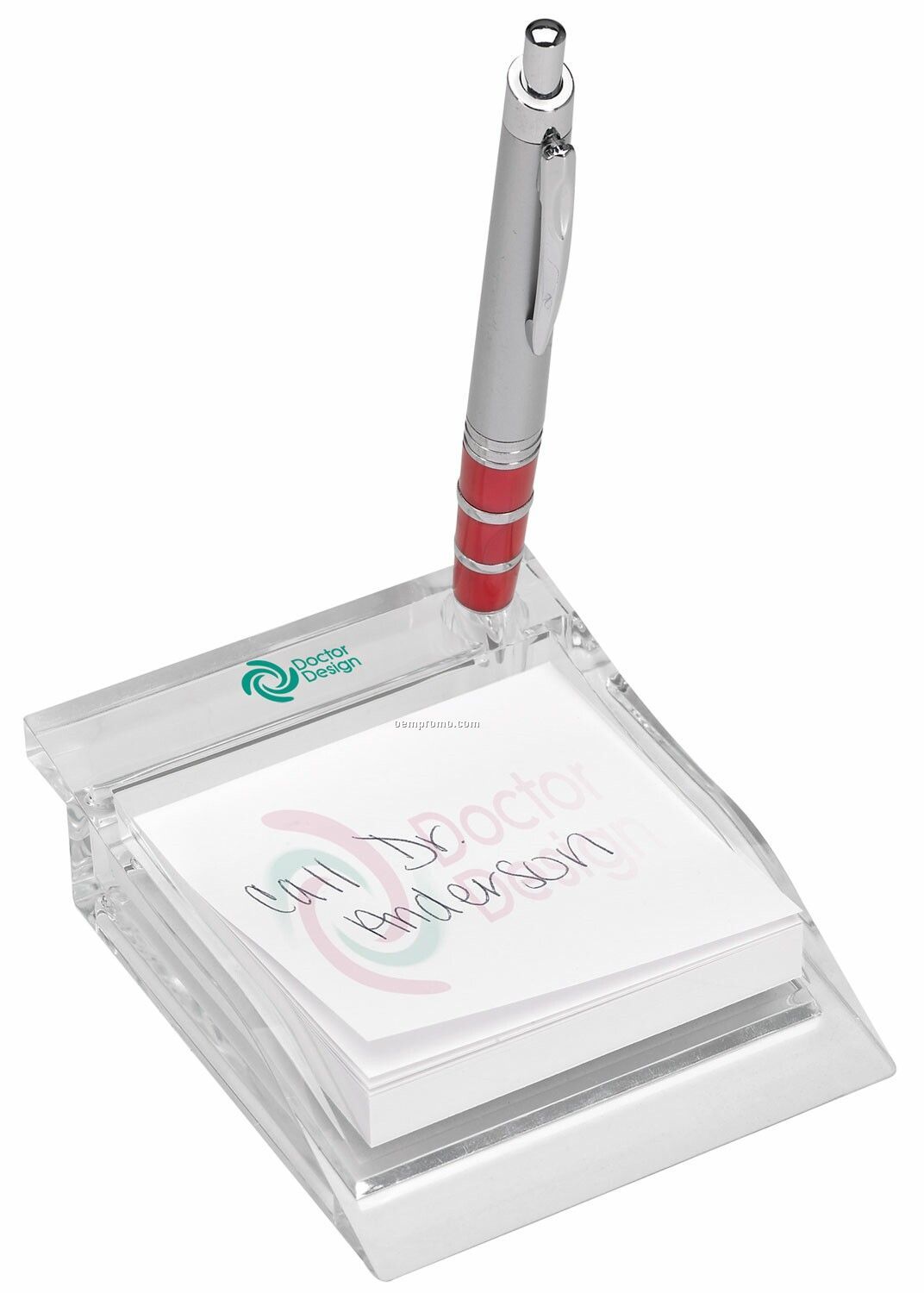 Club Level Pen & Acrylic Memo Pad Holder W/ 100-sheet Adhesive Note Pad