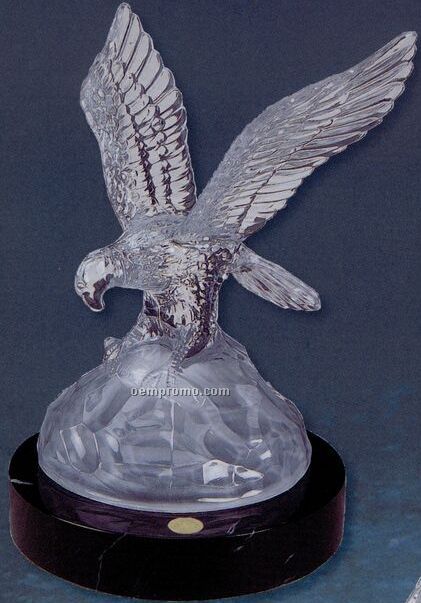 24% Lead Crystal Eagle W/ Black Marble Base (Silver Medallion)
