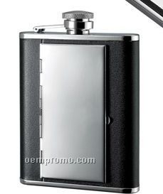 6 Oz. Leather Flask With Cigarette Holder