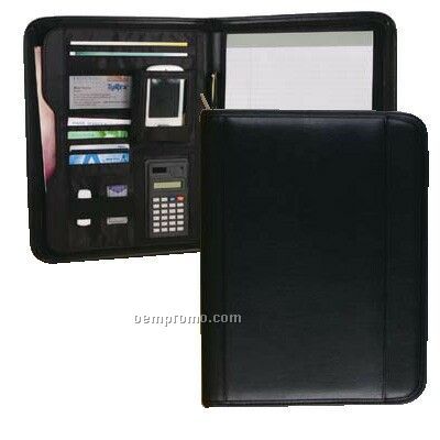 Executive Padfolio With Zipper Calculator And Electronic Device Holder