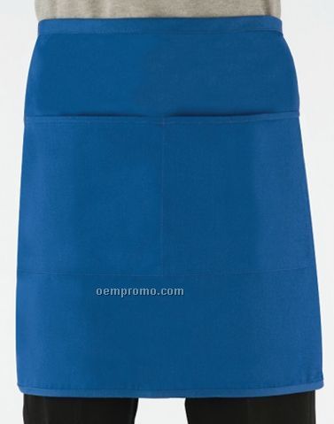 Solid Color Twill Short Bistro Apron W/ 2 Divisional Pouch Pockets(19"X30")