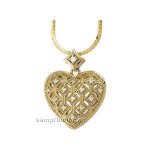 14ky 1/8 Ct Tw Diamond Heart Pendant On 18" Diamond Cut Snake Chain