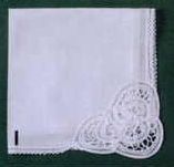 12" Ladies White Lace Handkerchief With Triple Leaf Border