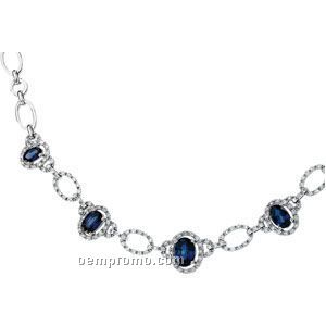 14kw Genuine Blue Sapphire And 3/4 Ct Tw Diamond Necklace