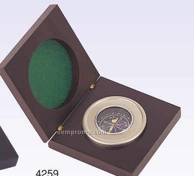 Chrome Compass In Wooden Box (Screened)