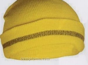 Safety Yellow High Visibility Knit Hat W/ Stripe
