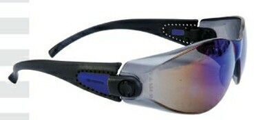 Sporty Single Lens Safety Glasses W/ Blue Mirror Lens & Black Frame