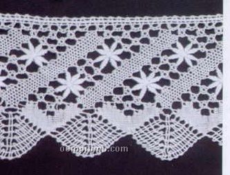 4-3/8" White Handmade Cluny Flower Striped Lace Fabric With Fan Bottom