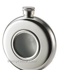 5 Oz. Mirror Finish Round Flask With Glass Center