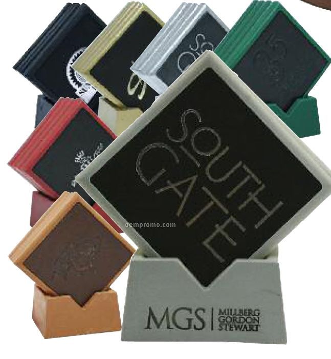 Square Stone And Leather 4-piece Coaster Set