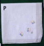 12" Ladies White Embroidered Handkerchief With 3 Color Rose Cluster