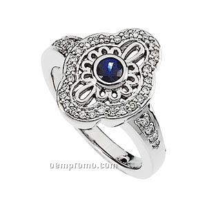 14kw Genuine Blue Sapphire And 1/5 Ct Tw Diamond Ring