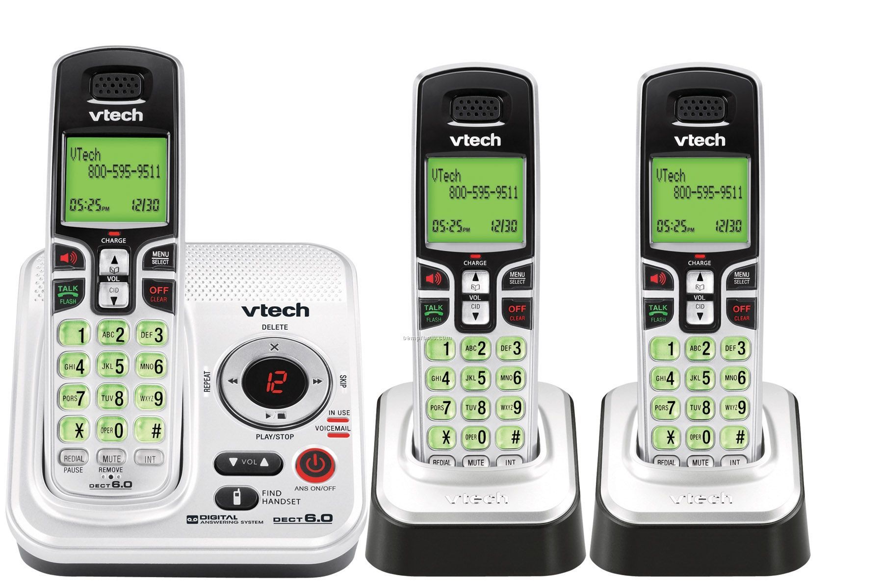 Vtech Expandable Dect 6.0 Cordless Phone System W/ 3 Handsets