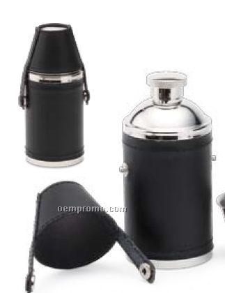 6 Oz. Black Leather Wrapped Stainless Steel Flask