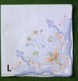 13" Ladies White Embroidered Handkerchief With Colorful Butterfly