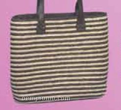 Striped Sewn Braid Straw Tote Bag