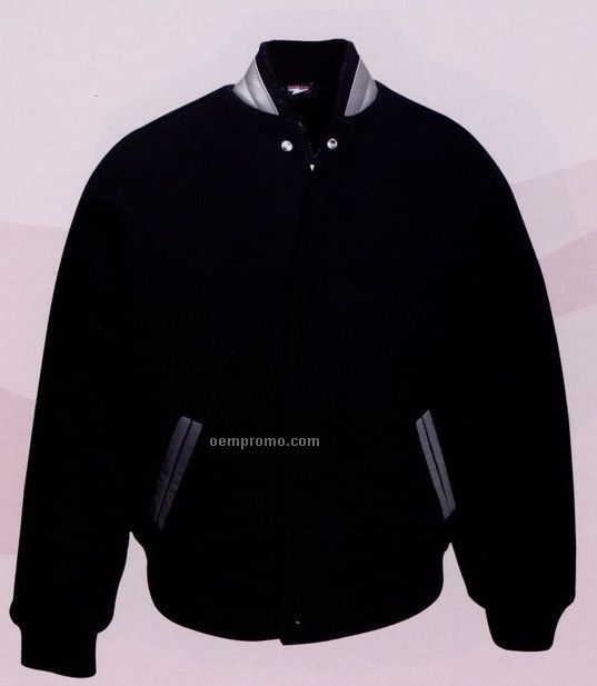 Wool Jacket With Leather Collar & Trim