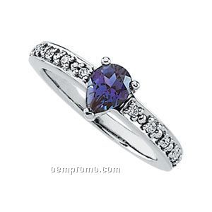 14kw Chatham Created Alexandrite And 1/10 Ct Tw Diamond Ring
