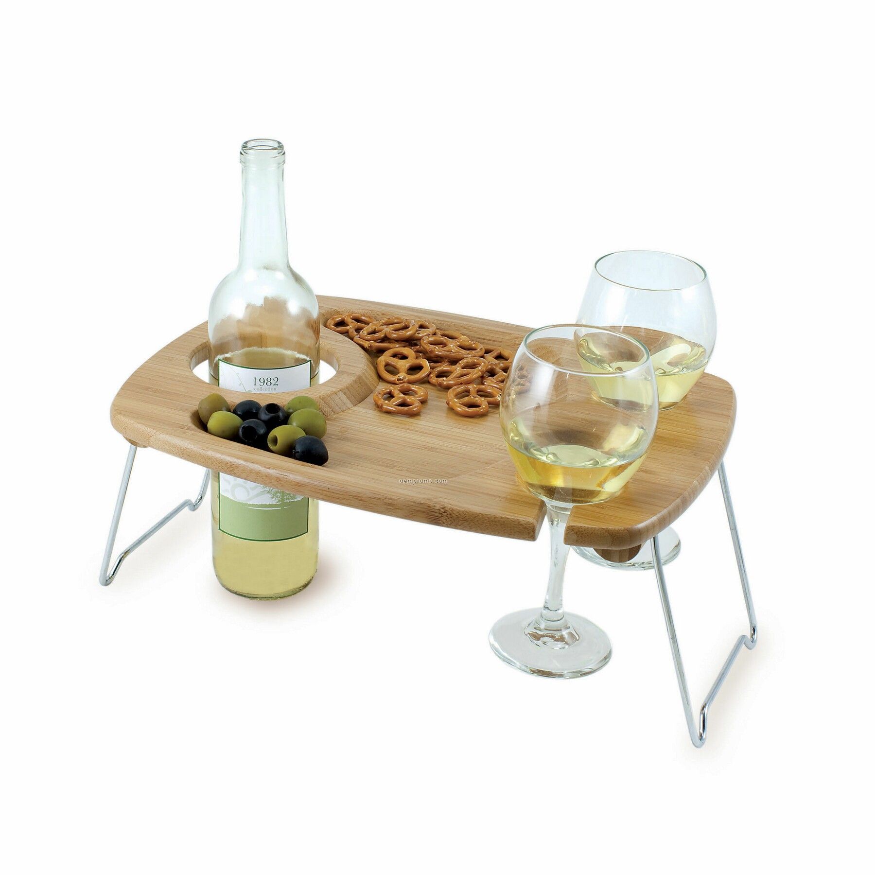 Mesavino Rectangular Wine Serving Tray W/ Glass & Bottle Slots