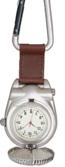Pedre Capitol Clip On Watch W/ Brown Strap & Etched Medallion