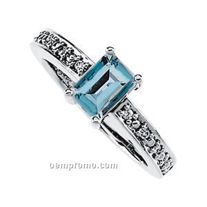 14kw Genuine Aquamarine And 1/10 Ct Tw Diamond Ring