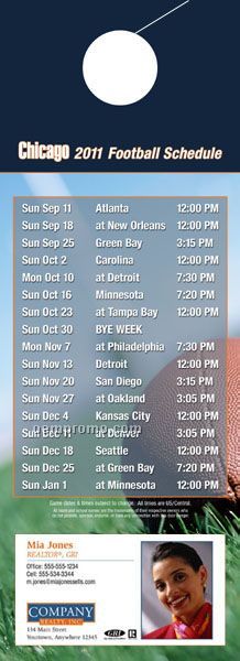 Chicago Pro Football Schedule Door Hanger (4" X 11")