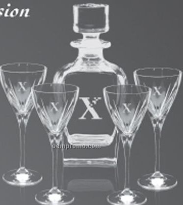Crystal Decanter & 4 Wine Glasses