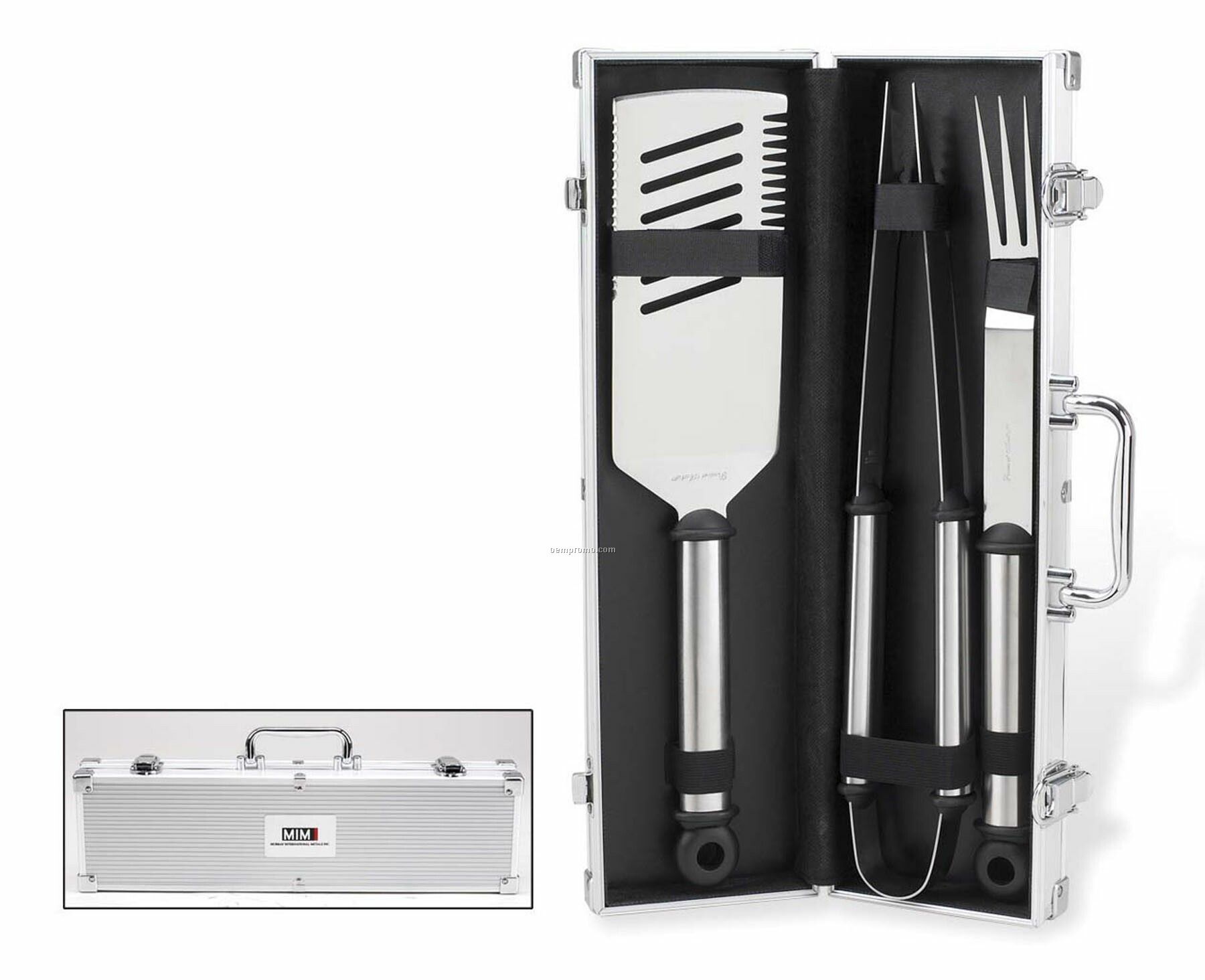 3-piece Barbecue Set In Aluminum Case With Tongs & Spatula