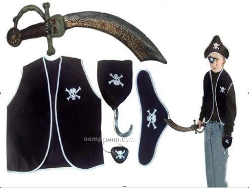 Children Pirates Costume (Patch, Hand Hook + Vest/Sword + Cap)