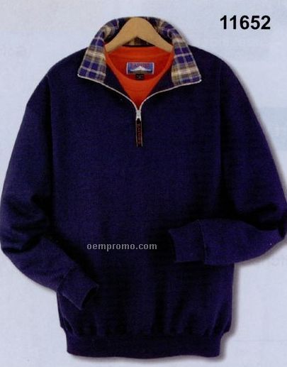 Long Sleeve Quarter Zip Sweatshirt W/ Plaid Collar