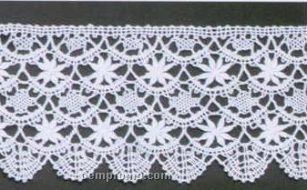 3-3/4" White Handmade Cluny Double Flower Swag Fan Lace Fabric
