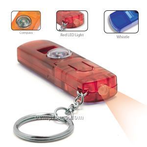 Compass Keylite W/ Red LED Light & Whistle